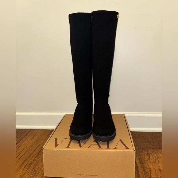 VIIAIA Filipa Round-Toe Stretchy Wool Knee-High Boots, 9.5, worn once, black - Picture 5 of 15